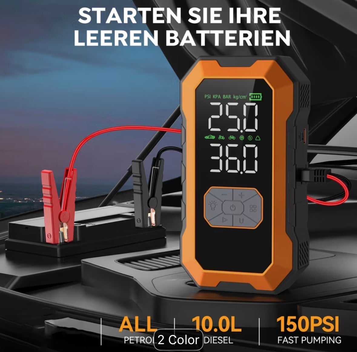ALL-IN-ONE 12,000A Car Jump Starter + Cordless Tyre Inflator