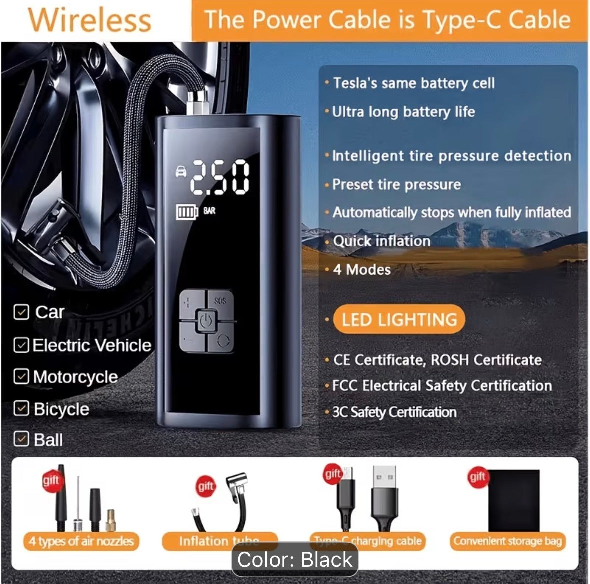 Portable cordless tyre inflator