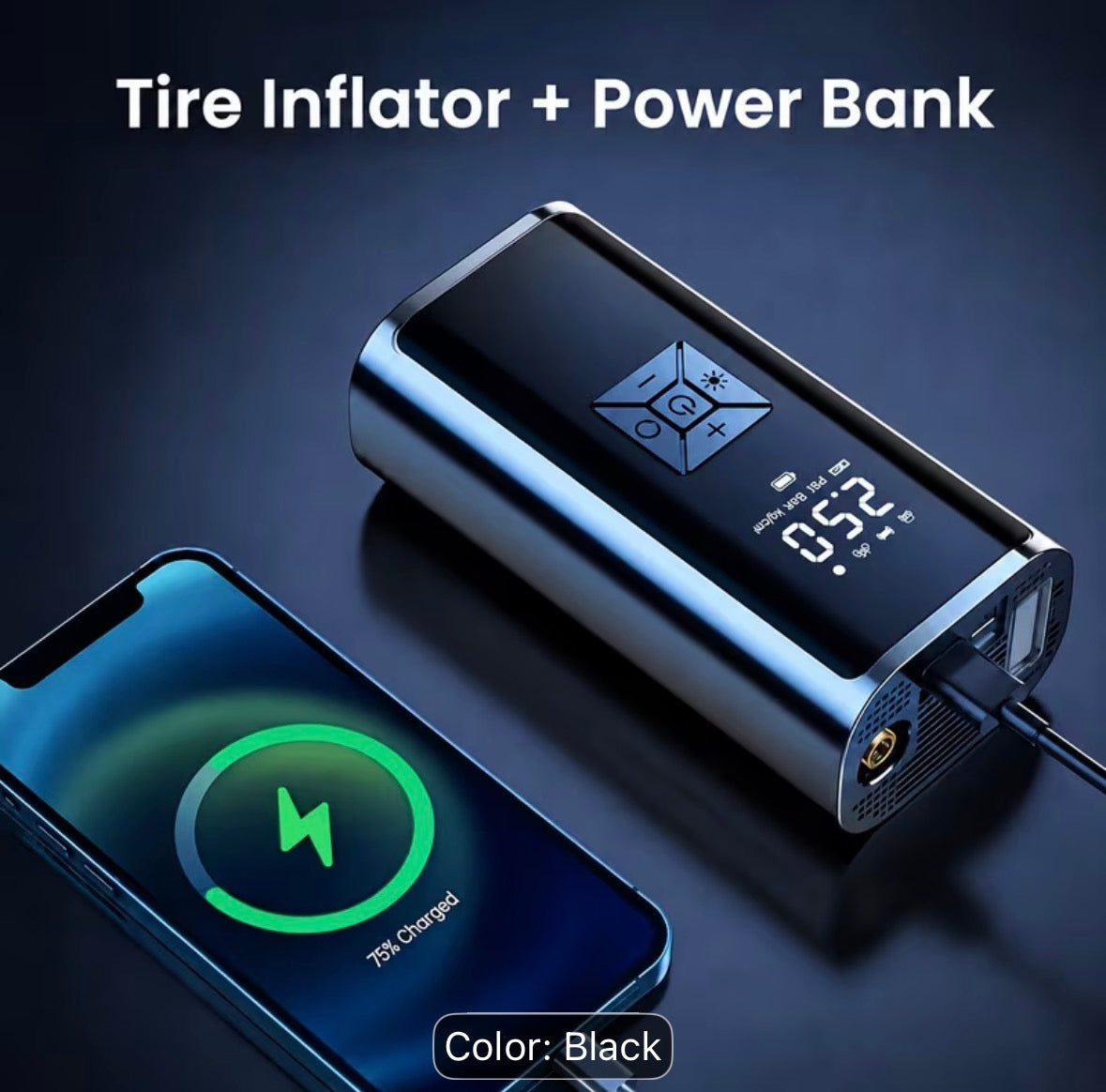 Portable cordless tyre inflator