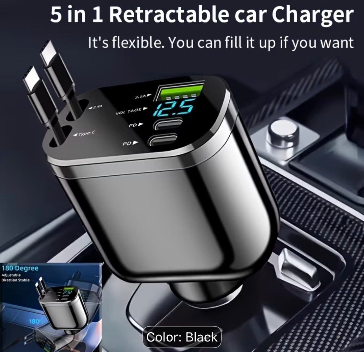 Car Charger with Dual Type-C Retractable Cables And USB-A Type-C PD Fast Charging - 120W Power Adapter, Suitable for Iphone 17/16/15 Pro Max, Samsung, Oneplus, Xiaomi, Car Fast Charger