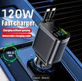 Car Charger with Dual Type-C Retractable Cables And USB-A Type-C PD Fast Charging - 120W Power Adapter, Suitable for Iphone 17/16/15 Pro Max, Samsung, Oneplus, Xiaomi, Car Fast Charger