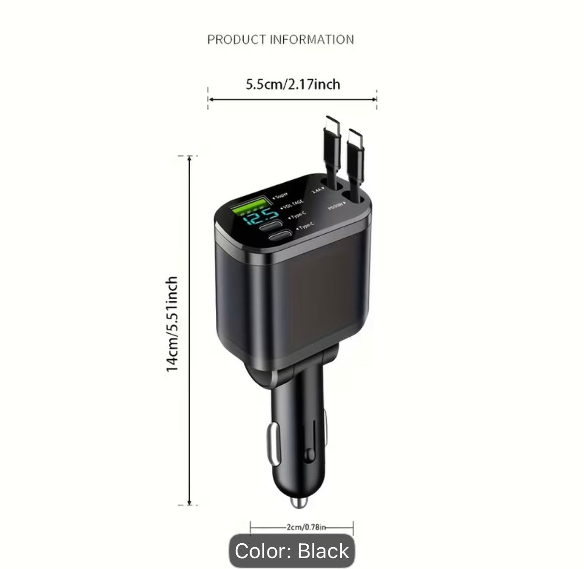 Car Charger with Dual Type-C Retractable Cables And USB-A Type-C PD Fast Charging - 120W Power Adapter, Suitable for Iphone 17/16/15 Pro Max, Samsung, Oneplus, Xiaomi, Car Fast Charger
