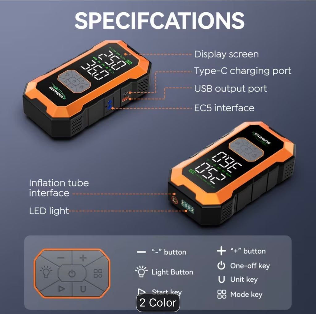 ALL-IN-ONE 12,000A Car Jump Starter + Cordless Tyre Inflator